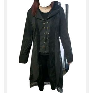 NEW Steampunk, Goth, Pirate, Vampire Black Trenchcoat with Lace Collar